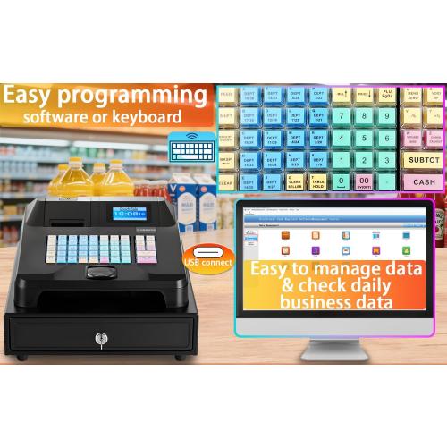 Color Black Sweet dragon Cash Register Pos Systems for Small Businesses - Easy Programming Commercial Caja Registradora Para Negocio with Cash Drawer Money Tray Lock Box,Coin Drawer,Dual Display, Restaurant Supermarket Retail