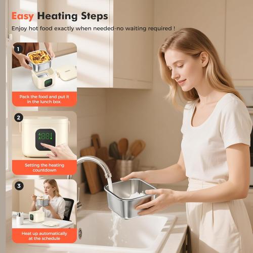 Cordless Electric Lunch Box for Adults & Kids - 14000mAh Battery Powered, Self Heating Food Warmer with Type-C Rechargeable, 27oz/800ml Portable Heated Lunch Box for Office, School, Camping