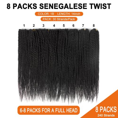 NAYOO Senegalese Twist Crochet Hair for Kids - 8 Packs 14 Inch Small Crochet Hair for Black Women, 30 Strands/Pack Black Crochet Braids Hair, Crochet Twist Hair Hot Water Setting(14 Inch, 1B)