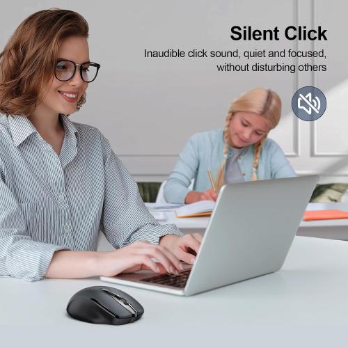 TECKNET Wireless Mouse, BT 5.0/2.4G, Silent 4800 DPI 6 Buttons, Grey