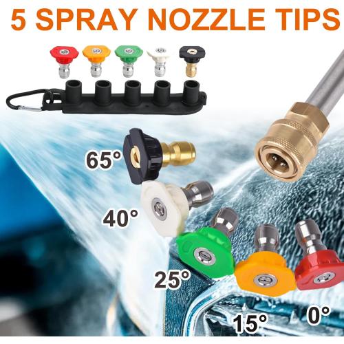 Color Red Brass Power Washer Gun and Hose Kit, Pressure Washer Gun with 26FT Washer Hose & 2 Extension Wands, M22 Fitting, 5 Nozzle Tips,4350PSI