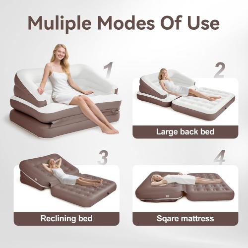 Full Size Air Mattress for Inflatable Portable Blow Up Mattress Sofa Bed with Flocked top-Double Air Couch for Tent Camping()