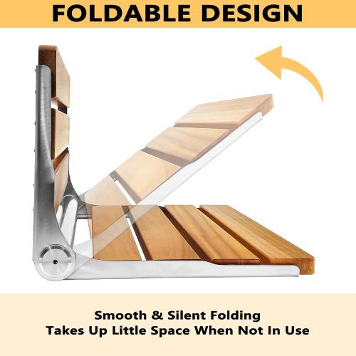 Folding Shower Seat Teak, Bath Safety Furniture Stainless Steel, Shower Seats for Elderly, Fold Down Shower Seat, Oak and Stainless Steel