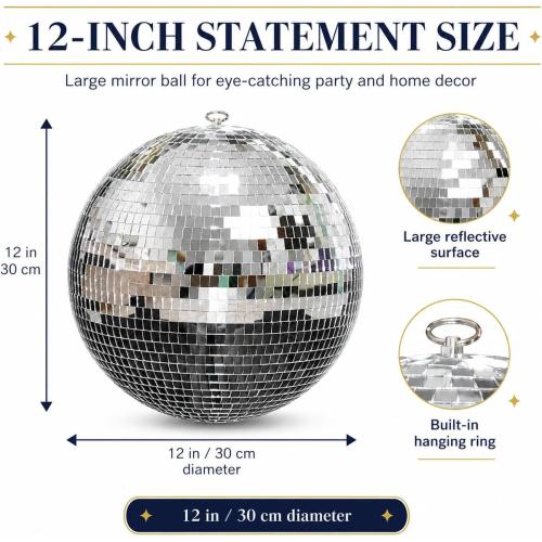 Youdepot Disco Ball 12-Inch – Large Hanging Mirror Ball Disco Ball Decor for Disco Party Decorations, Weddings, Events, Disco Christmas Decor, and Home Celebrations
