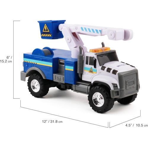 Mighty Fleet Rescue Force 12 Tough Cab Cherry Picker Toy Truck - Realistic Lights & Sounds, Movable Cherry Picker Arm, Free Wheeling Play, Ages 3