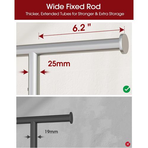 Sakugi Clothes Rack - Large-Capacity Clothing Racks for Hanging Clothes with Lockable Wheels, Space-Saving Metal Coat Rack for Bedroom, Laundry Room, Entryway, 45.6 x 16.9 x 59, Silver