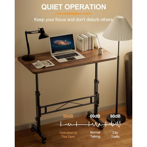 Size 32 Small Standing Desk Adjustable Height, Mobile Stand Up Desk with Wheels, 32 Inch Portable Rolling Desks for Walking Pad Treadmill Wood Rustic