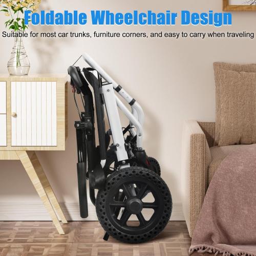 BLACK Ultra-Light Folding Transport Wheelchair for Adults & Seniors, 20 Portable Wheelchair with Telescopic Handle & 12 Solid Wheels 120kg Capacity Compact for Tight Spaces (Only 14lbs) White M