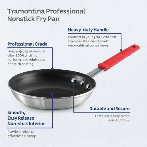 Tramontina Professional 8-Inch Non Stick Small Frying Pan | Heavy-Gauge Aluminum Skillet with Reinforced Nonstick Coating, Red Handle, Dishwasher and Oven Safe, Made in Brazil