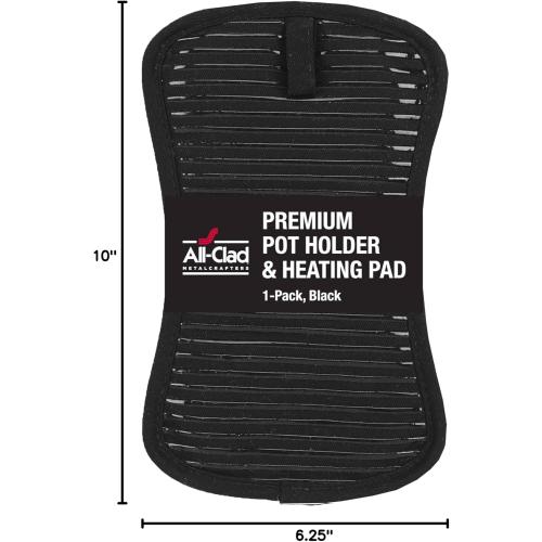 All-Clad Premium Pot Holder & Hot Pad: Heat Resistant to 500 Degrees - 100% Cotton, 10x6.25 Hot Pad for Kitchen and Barbeque, (6-Pack), Black