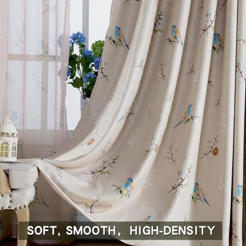 Double Sided Patterned Birds Blackout Curtains for Bedroom 84 Inches Long 2 Panels Thermal Insulated Farmhouse Taupe Window Drapes for Living Room