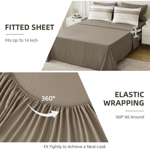 Drucon Brown Comforter Set King Size 7 Piece Bed in a Bag Striped Bedding Set Soft Microfiber Comforter and Sheet Set for All Season (King, 104x90)