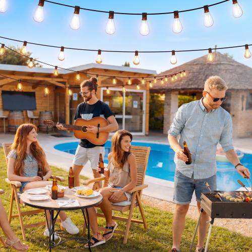 100FT Outdoor String Lights with Remote & Dimmable, 35 1 Shatterproof Waterproof Bulbs, Dimmable Outside Hanging Patio Lights for Backyard, Porch, Deck, Garden 2700K Warm White