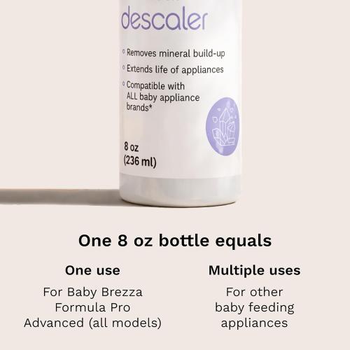 Baby Brezza Descaler 8 oz. Made in USA. Universal Descaling Solution for Baby Brezza and other baby appliances. Removes mineral build-up and extends your machine’s lifespan