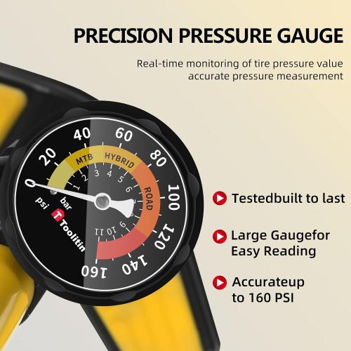 TOOLITIN Floor Bike Pump with Gauge,160 PSI High Pressure,Bicycle Pump Compatible with Presta and Schrader Valve,Bike Tire Pump for Road Bike,MTB,Hybrid,Balls