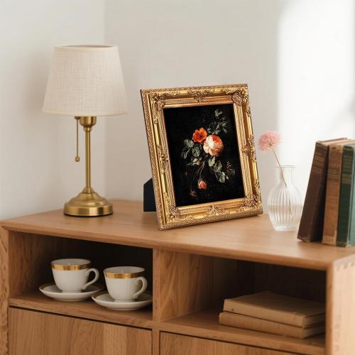 Wooden Vintage Picture Frame 8x10 Antique Gold Photo frame with Acrylic Glass for Photo Display Baroque Tabletop Wall Hanging Home Decor Picture Frames