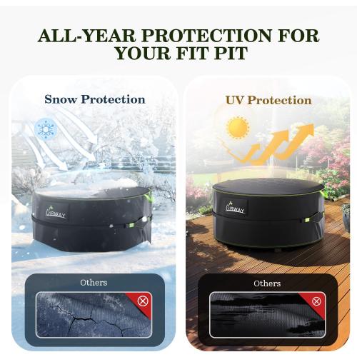 UIRWAY Fire Pit Cover 32 Inch Round, Waterproof Outdoor Fire Pit Cover, 600D Heavy Duty Oxford Fabric Firepit Cover with PVC Coating, Strong Tear & Windproof Patio Fire Pit Table Cover, Black
