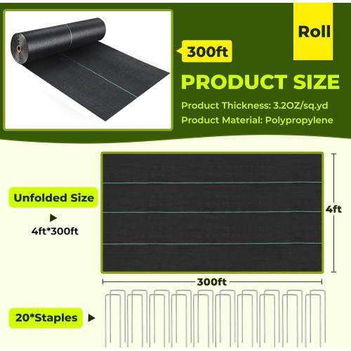 4ft x 300ft Weed Barrier Landscape Fabric, 3.2oz Heavy Duty Woven Fabric | Block Gardening Mat Ground Cover, Weed Control Garden Cloth for Gardening Ground, Landscaping, Driveway