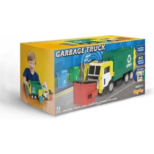 JOYIN Large Friction Powered Garbage Truck Toy Set, Includes Dumpster, Trash Bins, and Learning Cards for Kids, Boy Toys Birthday Gift for Boys Girls Kids Toddler Gift for Christmas