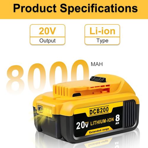 Replacement for Dewalt 20V Max Battery: 8.0Ah Lithium Batteries Compatible with Dewalt Battery DCB208 DCB200 DCB206 DCB205 DCB204 Cordless Power Tools 2 Pack