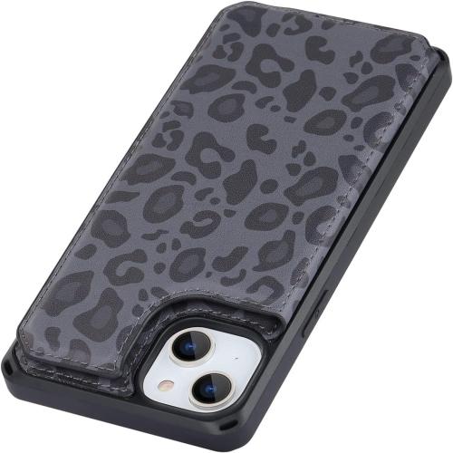 Color Black Cover for iPhone 13 Case with Card Holder, for iPhone 13 Wallet Case for Women Men, Stand and Strap,Leopard Grain Shockproof Protective Phone Cover-Black