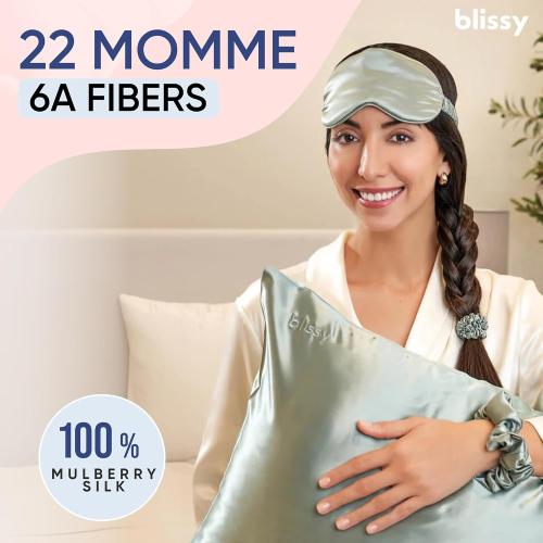 Blissy Silk Pillowcase - 100% Pure Mulberry Silk - 22 Momme 6A High-Grade Fibers - Silk Pillow Cover for Hair & Skin - Regular, Queen & King (Color White, Standard)