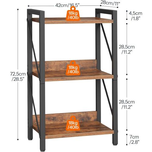 HOOBRO Bookshelf, 3-Tier Industrial Bookcase, Book Shelf Storage Organizer, Small Bookshelf with Metal Frame for Living Room, Bedroom, Home Office, Kitchen, Rustic Brown and Black BF71SJ01