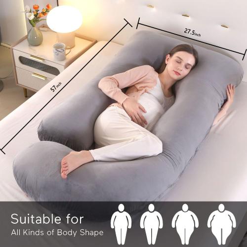 Pharmedoc pillows for Sleeping, U Shaped Full Body Maternity Pillow with Removable Cover - Support for Back, Legs, Belly, HIPS for Pregnant Women, 57 Inch Pregnancy Pillow for Women, Grey