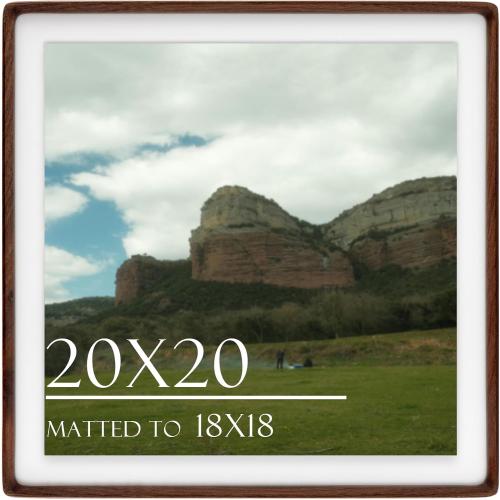 20x20 Square Picture Frame in Natural Walnut Wood, Solid Wooden Frames matted to 18x18, Gallery Frames for Wall Mount
