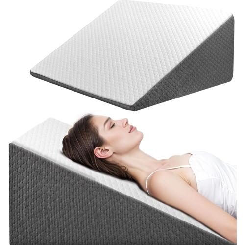 Wedge Pillow for Sleep Apnea, 12 Inch Bed Wedge Pillow for Headboard, Headboard Triangle Pillow Wedge for Acid Reflux, After Surgery, Snoring, Cooling Memory Foam Top, Removable Cover