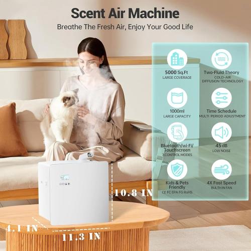 2026 1000ml Capacity HVAC Waterless Essential Oil Diffuser with Wi-Fi Control, Whole House Smart Scent Air Machine, Cold Air Tech for Whole Home, Hotel, Party