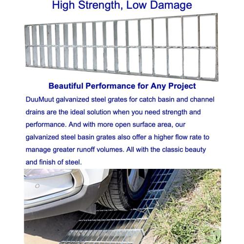SILVER Galvanized Steel Drain Grate 20x5 for NDS 5” PRO Channel, 2 PC Outdoor Drain Cover, B Class Replacement Sewer Grate Durable Heavy Duty, Sliver Rectangle Drainage Grate for Driveway, Concrete