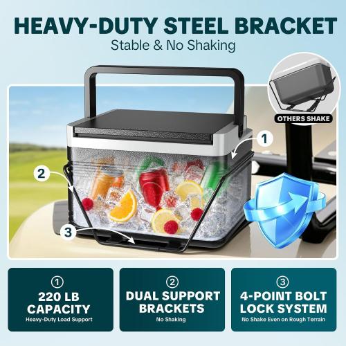 8L Golf Cart Cooler with Mounting Bracket Kit, Golf Cart Ice Chest for Club Car DS, EZGO TXT, and Yamaha G22/G29 Golf Carts, Portable, Long-Lasting Cooling, Easy to Install