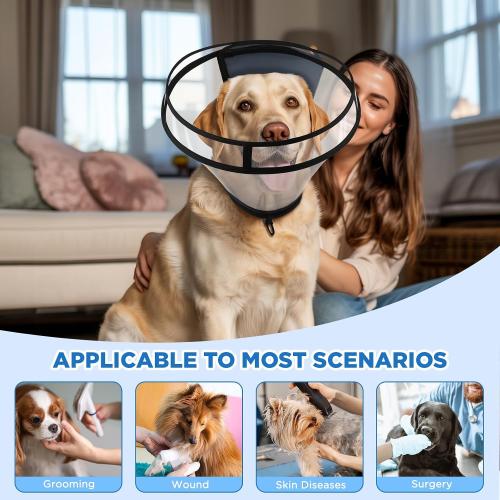 BONTHEE Dog Cone Collar for Surgery Recovery,Adjustable Transparent Pet Recovery Collar for Large Medium Small Dogs & Cats, Protective Elizabethan E-Collar for Wound Healing, Anti-Lick & Bite-S