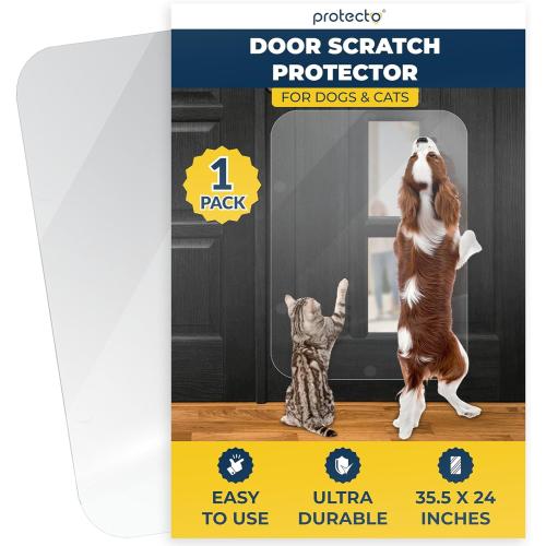 PROTECTO Heavy Duty Door Protector from Dog Scratching, 35.5 x 24” Clear Door Scratch Protector, Easy to Install on Window, Wall, Screen & Sliding Doors | Cat Scratch Guard for Indoors Outdoors
