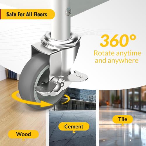 HOLKIE Caster Wheels 3 inch Locking Casters Set of 4, Threaded Stem 5/16 -18 x 1-1/2 (Diameter 5/16, Length 1-1/2) Swivel Heavy Duty Castors Gray