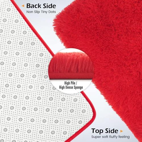 Amearea Premium Soft Fluffy Area Rug Modern Shag Carpet, 3x5 Feet, Fuzzy Shaggy Rugs for Bedroom Living Room Teen Apartment Decor, Comfortable Indoor Furry Dorm Carpets, Red