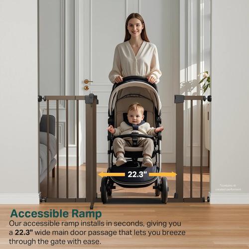 Cumbor 30-48 in Baby Gate for Stairs, Auto Close Dog Gate Indoor, Brown | Mom's Choice Awards Winner, Double Lock Safety for Doorways, One-Hand Open Child Gate for Toddlers & Pets, Pressure Mounted