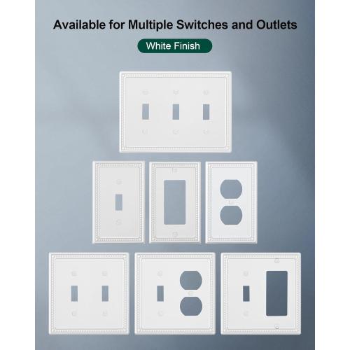 2-Pack Combo Toggle/Decorator Light Switch Cover Plate, Pearls Decorative Electrical Outlet Covers, Metal Wall Switch Plates and Outlet Covers, Pure White