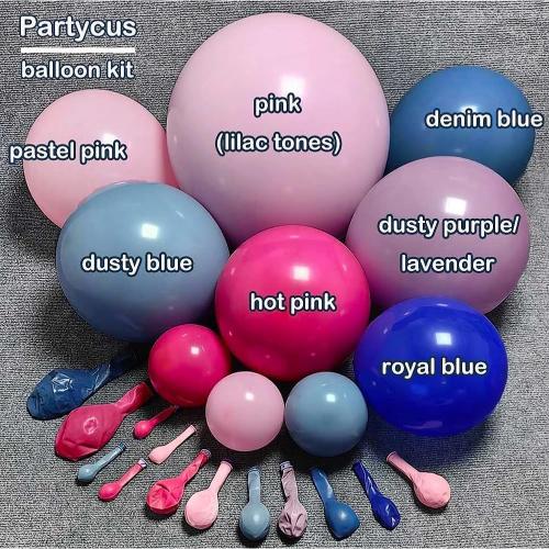 Hot Pink Blue Purple Balloon Arch - Double Stuffed Dusty Slate Blue Lavender Magenta Balloon