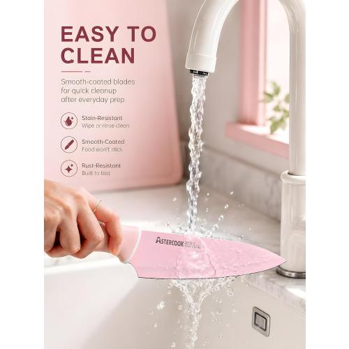 Astercook Knife Set with Clear Block and Sharpener 22Pcs Pink