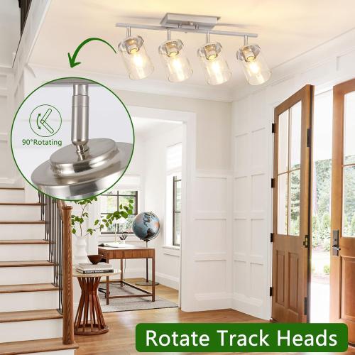 FadimiKoo 4-Lights Brushed Nickel Kitchen Lighting Fixtures Ceiling, Black Semi Flush Mount Ceiling Light with Clear Glass Shades, Adjustable Close to Ceiling Lamp for Dining Room Hallway Bedroom
