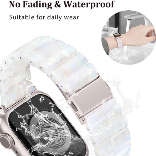 White V-MORO Compatible with Apple Watch Resin Bands Series 8/7/9/10 42/41/40/42mm(S10),46/45/44/42mm Fashion Lightweight Bracelet Elegant Wristband for iWatch Series 6/5/4/3/2/1/SE
