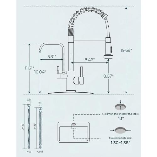 FORIOUS Kitchen Faucet with Purfied Water Filter, 2 Handle, Brushed Nickel | Lead-Free Stainless Steel, 2-in-1 Pull Down Sink Faucet and Drinking Water Faucet, for Laundry Utility Room, Outdoor Camper
