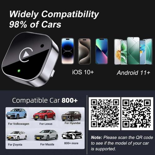2026 Upgraded Wireless CarPlay Adapter for iPhone＆Android, Mini Wired to Wireless Adapter for CarPlay ＆Android Auto, Plug and Play, Stable Connection & No Latency