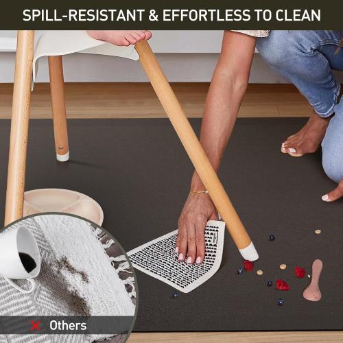 Size XL Color Black Zpai Area Floor Mat for Home Large Black No Slip Waterproof Vinyl Area Rug for Under Dining Room Table, Spill Resistant Hard Floor Protector Cover, Easy Clean Splat Mat for Under High Chair