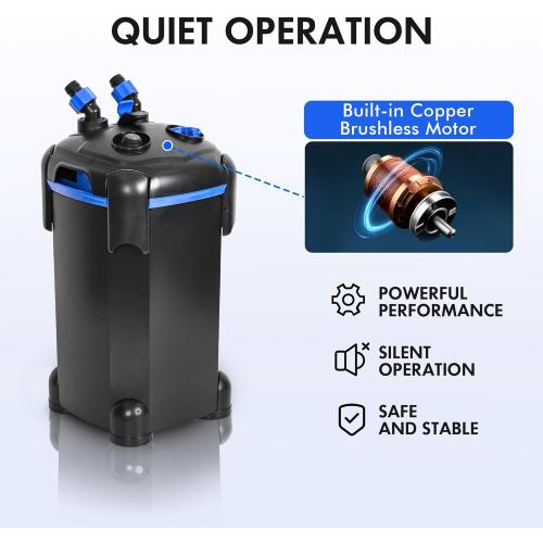 AMOSIJOY Canister Filter, Ultra-Quiet External Aquarium Filter with Free Media for Large Fish Tanks and Aquariums