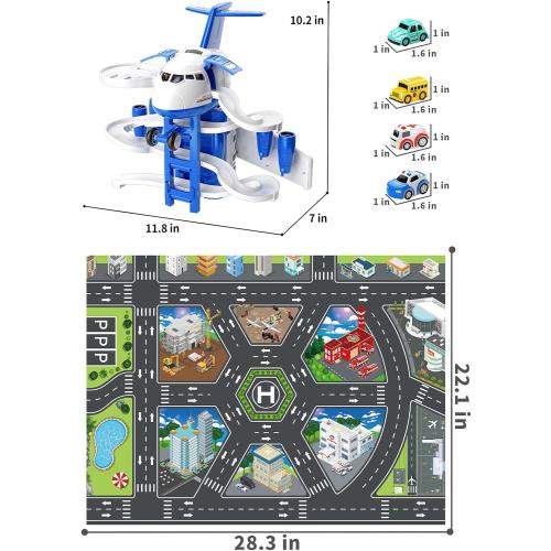 TEMI Kids Airplane Boy Toys for 3 4 5 Year Old Boys - Car Race Tracks for Kids Ages 3-5 with 8 Small Car Toys, Toddlers Educational Toy, Birthday Gifts for Boys Girls 3-5