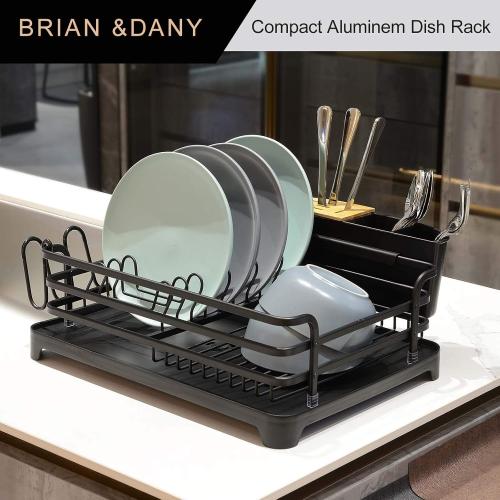 Dish Drying Rack, Dish Racks for Kitchen Counter, Dish Drainer with Removable Cutlery Holder & Cup Holder, 16.5 L x 11.8 W, Black