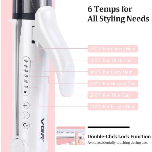 VGR Dual Voltage(100~250V) Travel Curling Iron with European Plug Adapter for International Travel, Europe Travel Essentials for Women, European Travel Must Haves